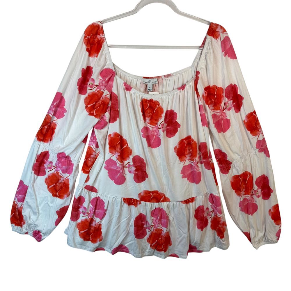 Shavonne Dorsey Floral Peasant Blouse Long Sleeve Pink‎ Red White Boho Top 1X